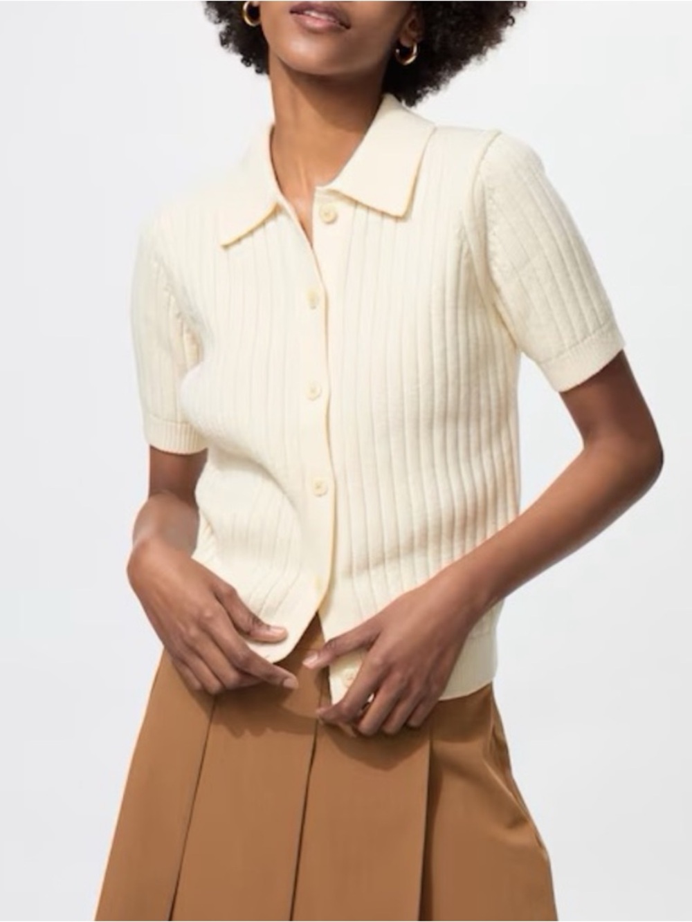 UNIQLO Ribbed Polo Cardigan Short Sleeve - Picture 1 of 4